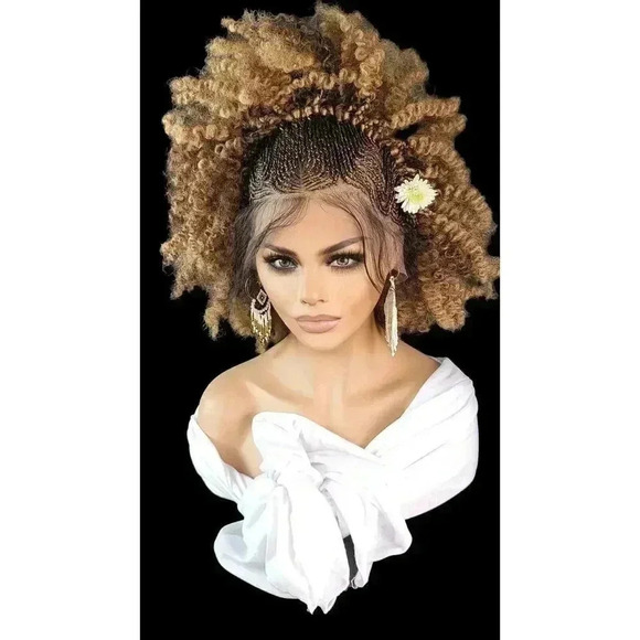 Braided wigs 100% handmade, short afro wig, stunning, colored Wig Mixt NWT short - Picture 2 of 15